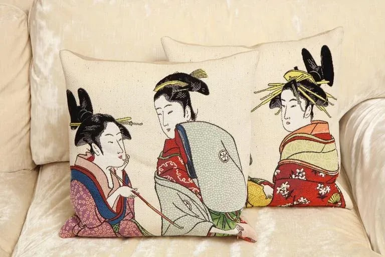 2019 International Style Japanese Women Tapestry Cotton Square Pillows by Jules Pansu - Set of 2 - 2