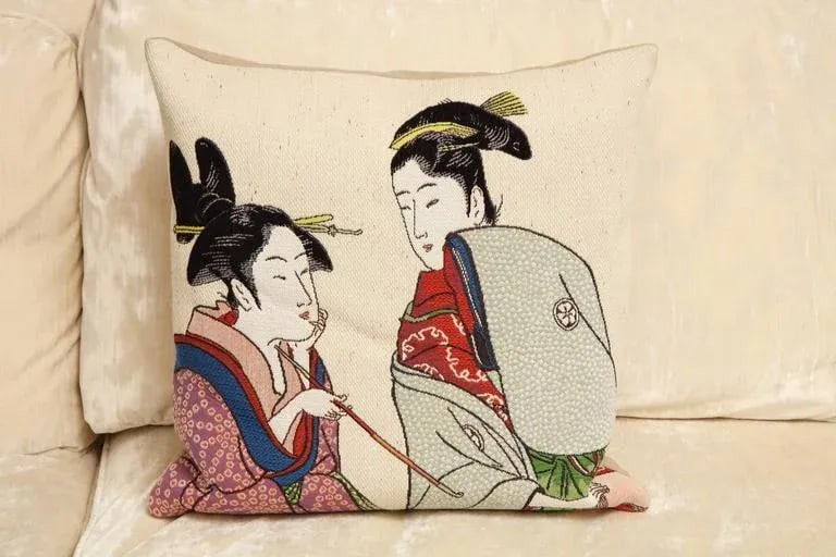 2019 International Style Japanese Women Tapestry Cotton Square Pillows by Jules Pansu - Set of 2 - 5