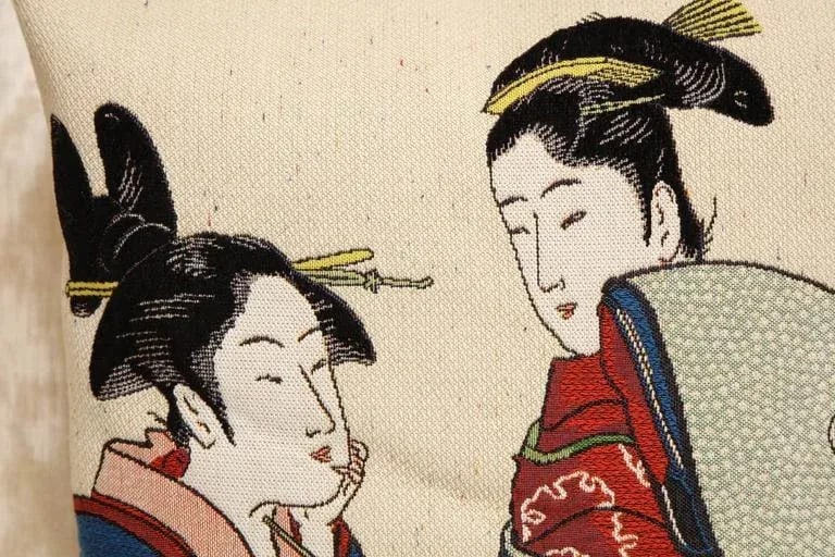 2019 International Style Japanese Women Tapestry Cotton Square Pillows by Jules Pansu - Set of 2 - 6