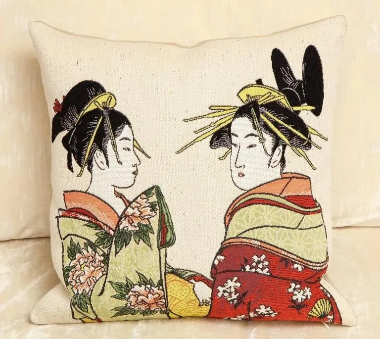 2019 International Style Japanese Women Tapestry Cotton Square Pillows by Jules Pansu - Set of 2 - 7