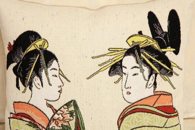 2019 International Style Japanese Women Tapestry Cotton Square Pillows by Jules Pansu - Set of 2 - 8