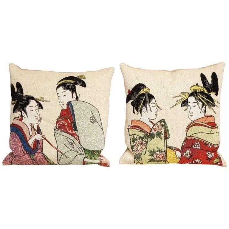 2019 International Style Japanese Women Tapestry Cotton Square Pillows by Jules Pansu - Set of 2 - 9