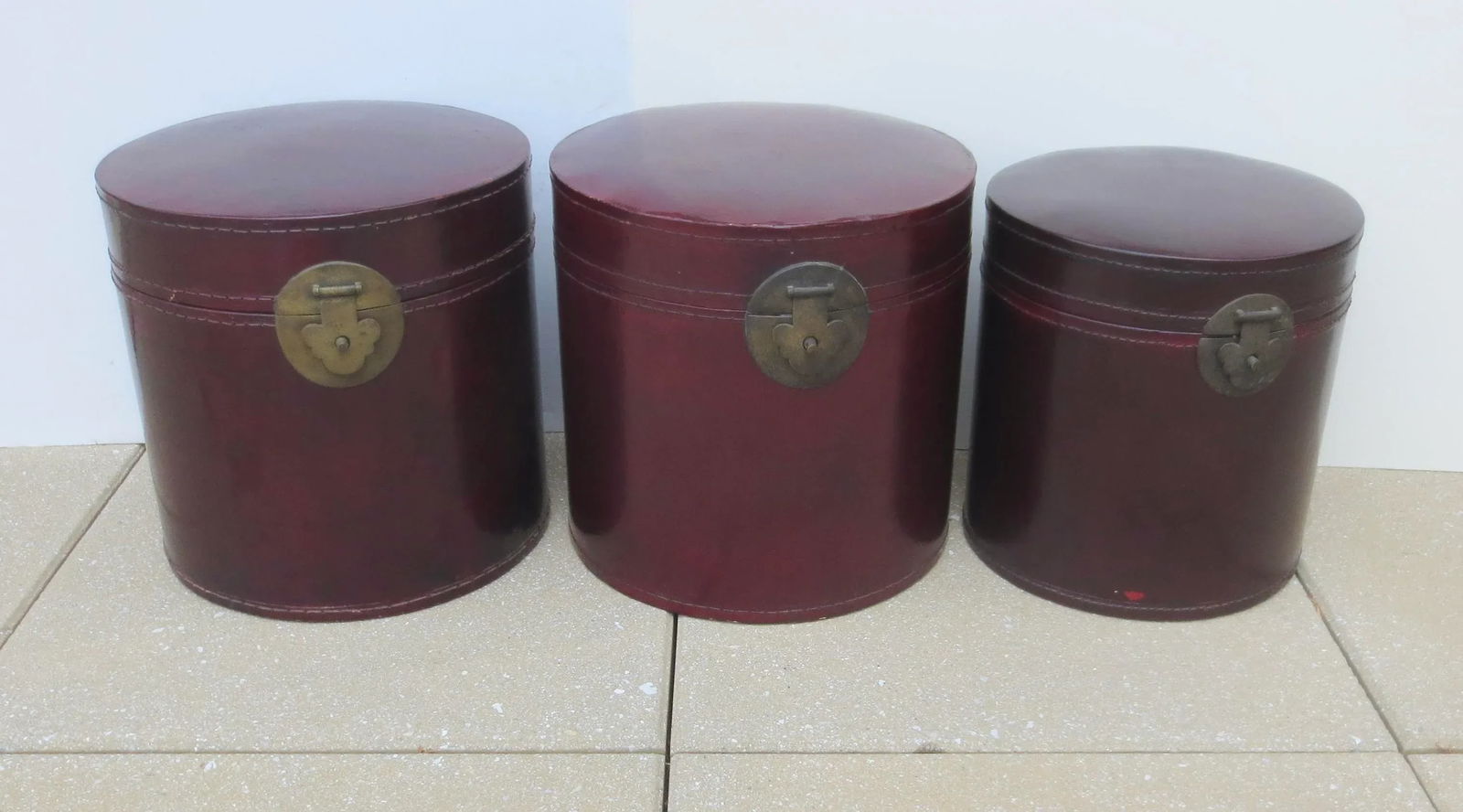Antique Chinese Leather Luggage Boxes - Set of 3 - 10