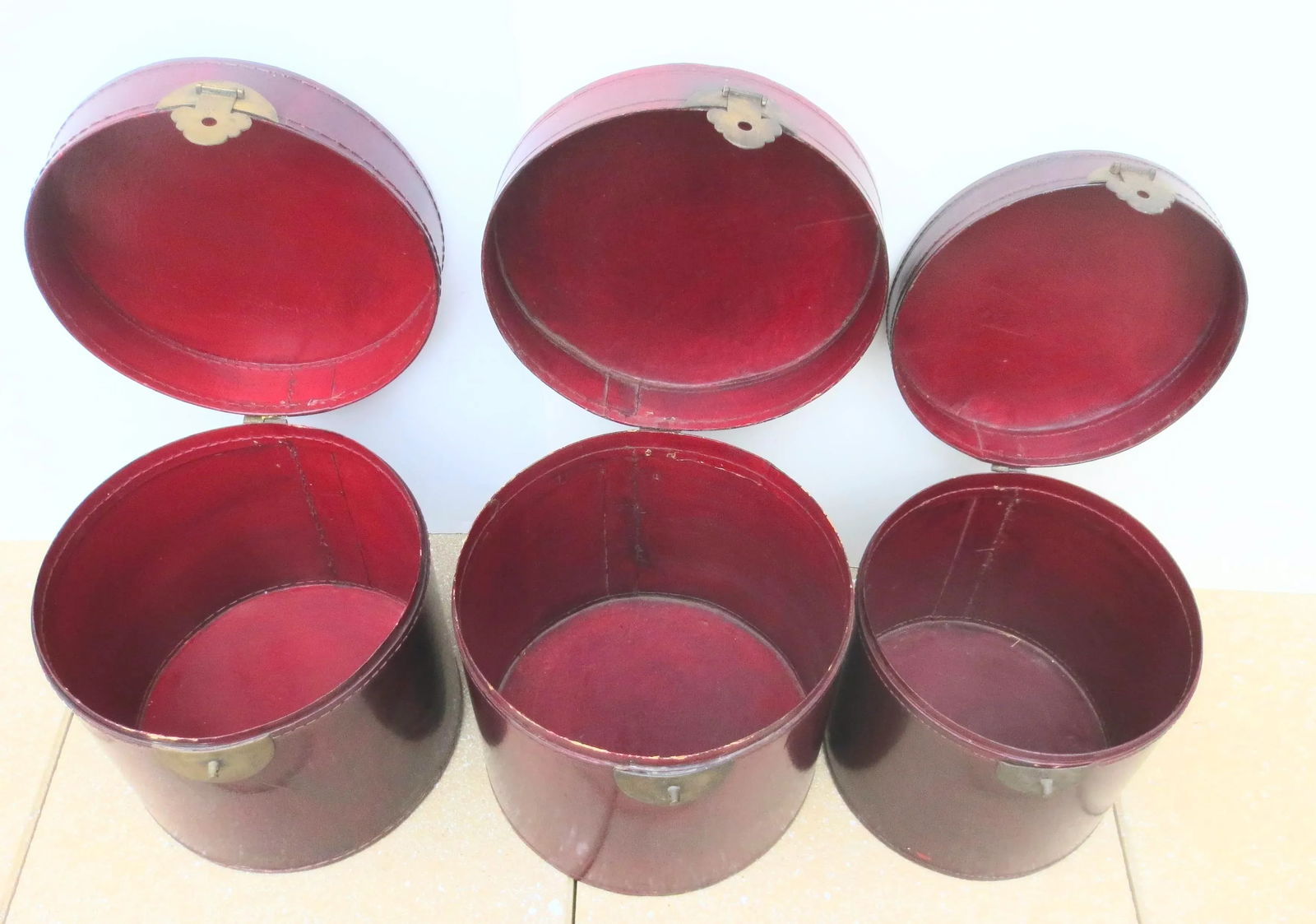 Antique Chinese Leather Luggage Boxes - Set of 3 - 2