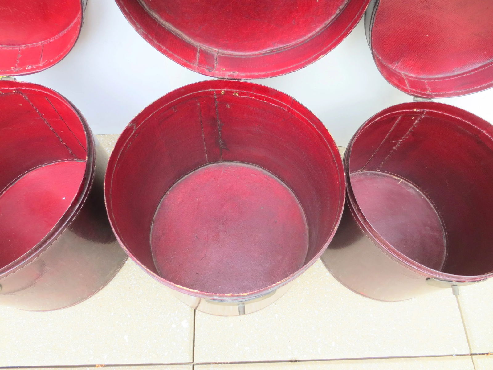 Antique Chinese Leather Luggage Boxes - Set of 3 - 3