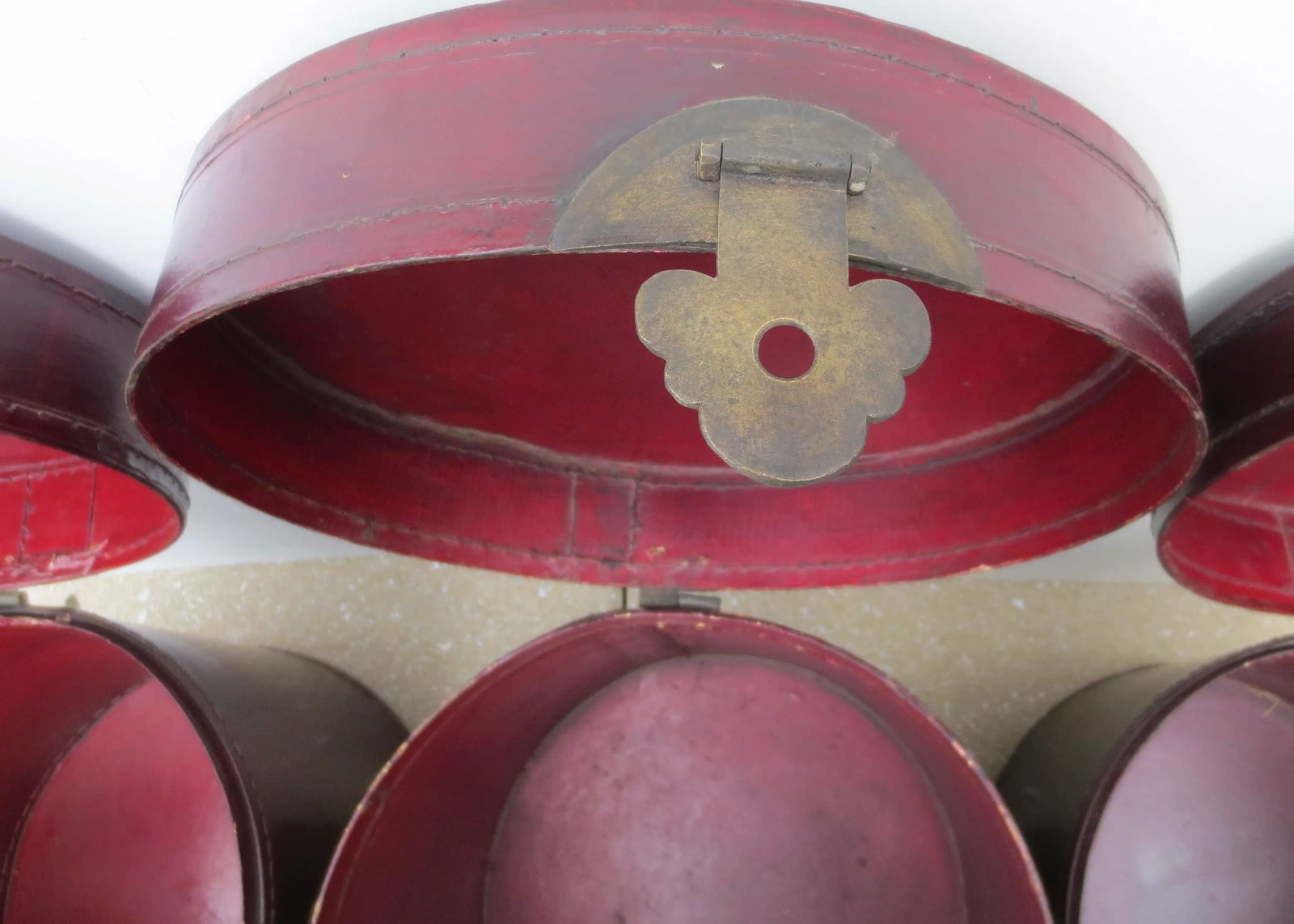 Antique Chinese Leather Luggage Boxes - Set of 3 - 4