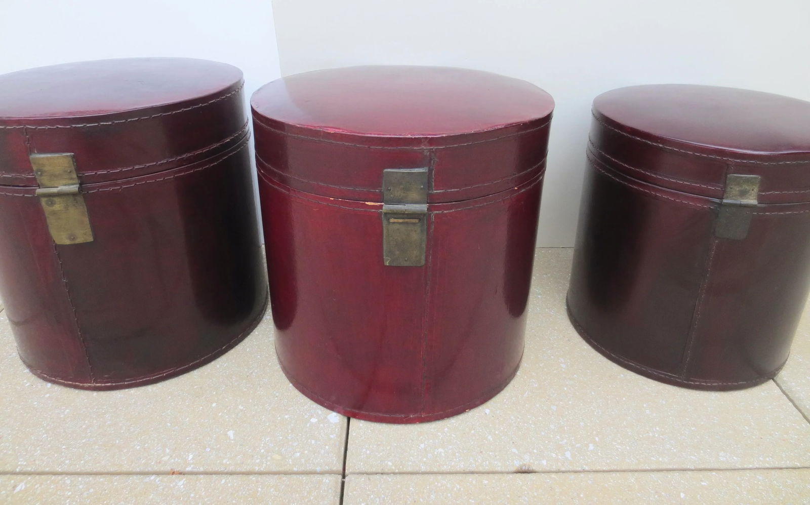 Antique Chinese Leather Luggage Boxes - Set of 3 - 7