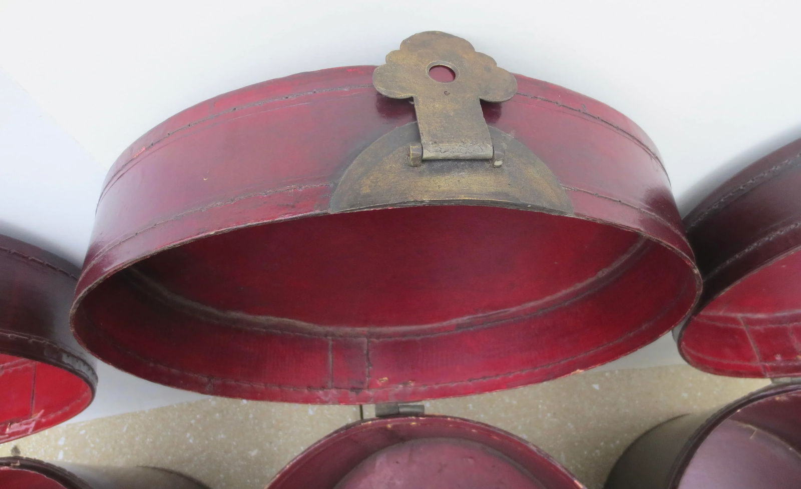 Antique Chinese Leather Luggage Boxes - Set of 3 - 9