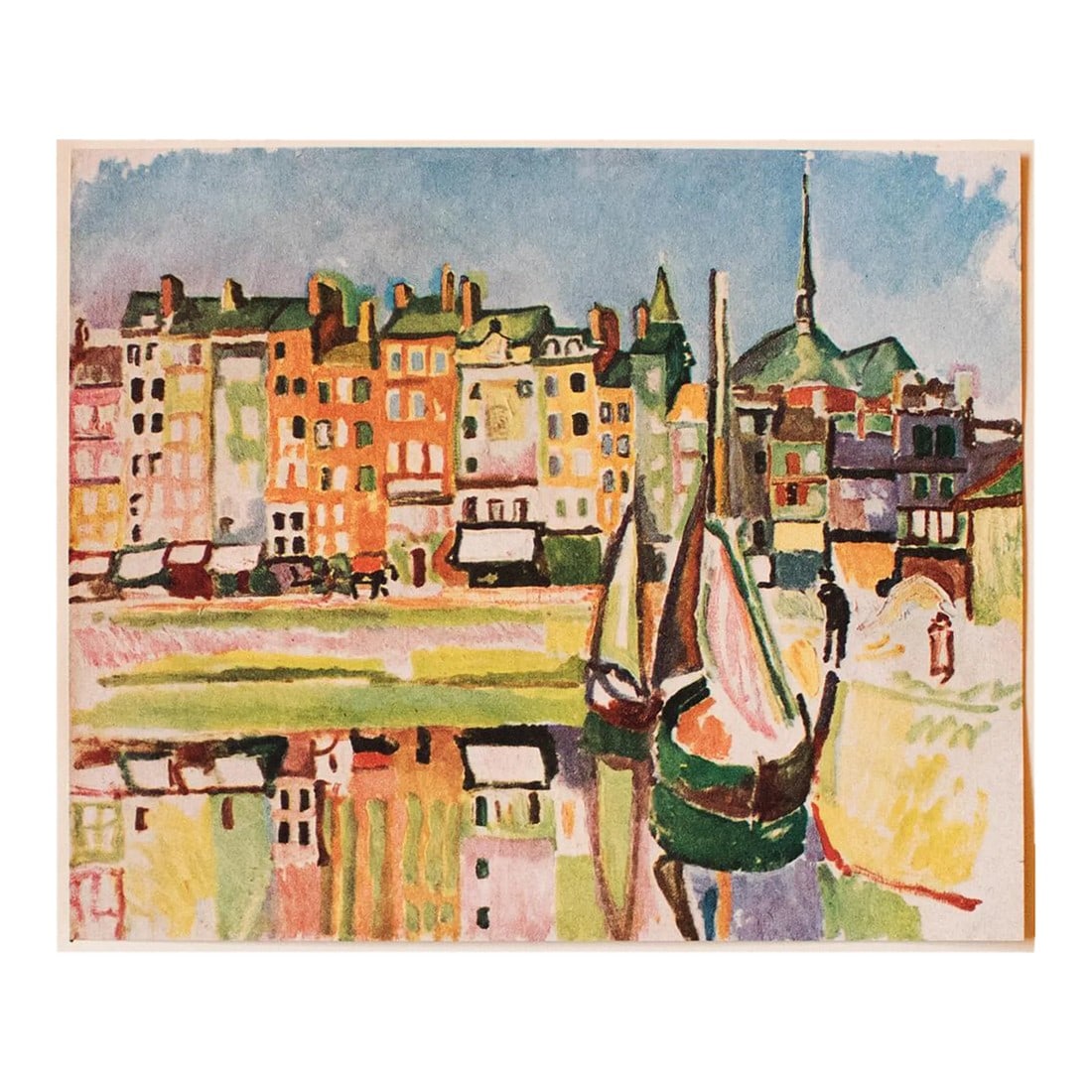 1948 After Raoul Dufy "Le Port D'Honfleur", Second Edition Offset Lithograph: An excellent period offset lithograph, print, of painting "Le Port D'Honfleur" (1906) by Raoul Dufy. Comes from a Second Limited Edition art folio published by Editions du Chene in Paris, France, in 1