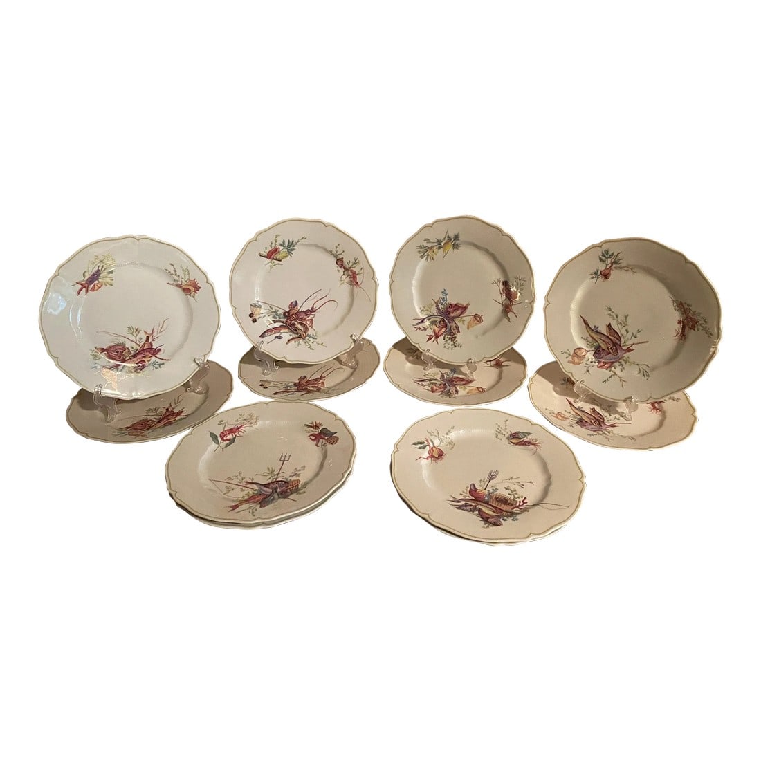 1950s Haviland Limoges Fish and Crustacean Design Dinner Plates - Set of 12 (1 of 9)