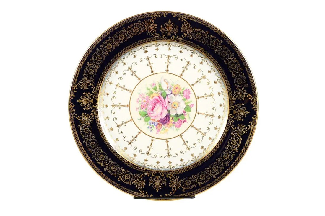 Rosenthal Ivory Bavaria Plates Roses & Blue Gilt -Set of 5 - 2
