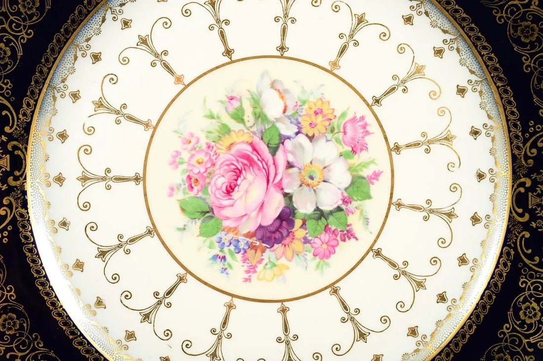 Rosenthal Ivory Bavaria Plates Roses & Blue Gilt -Set of 5 - 3