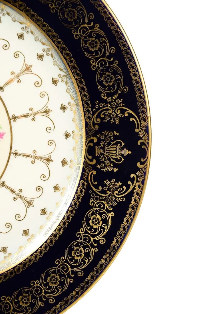 Rosenthal Ivory Bavaria Plates Roses & Blue Gilt -Set of 5 - 4