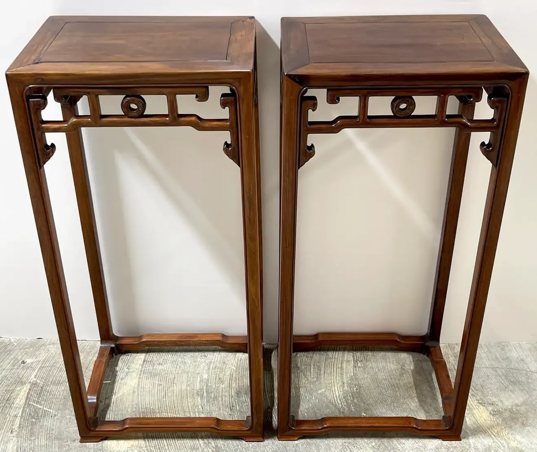 Mid 19th Century Antique Chinese Carved Huanghuali Pedestals, Circa 1860 - A Pair - 12