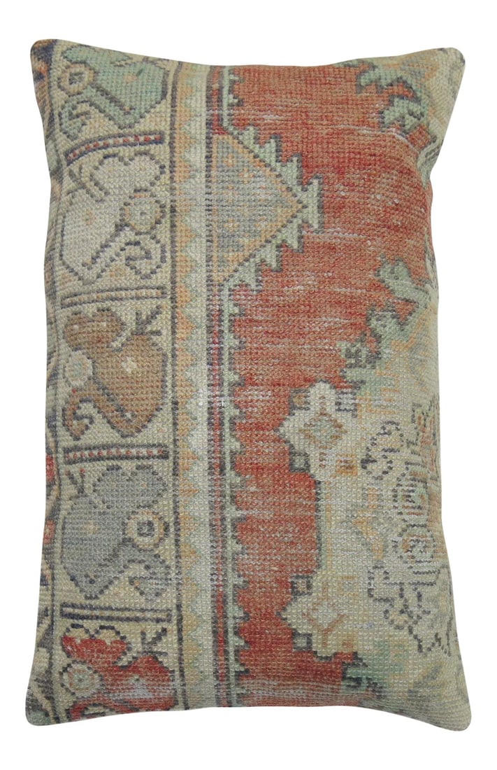 Mid 20th Century Large Turkish Rug Pillow: Large Pillow made from a vintage turkish rug with cotton back. Zipper closure and foam insert provided. 16'' x 24'' Condition: Alterations: Original Condition Unaltered Imperfections: Some
