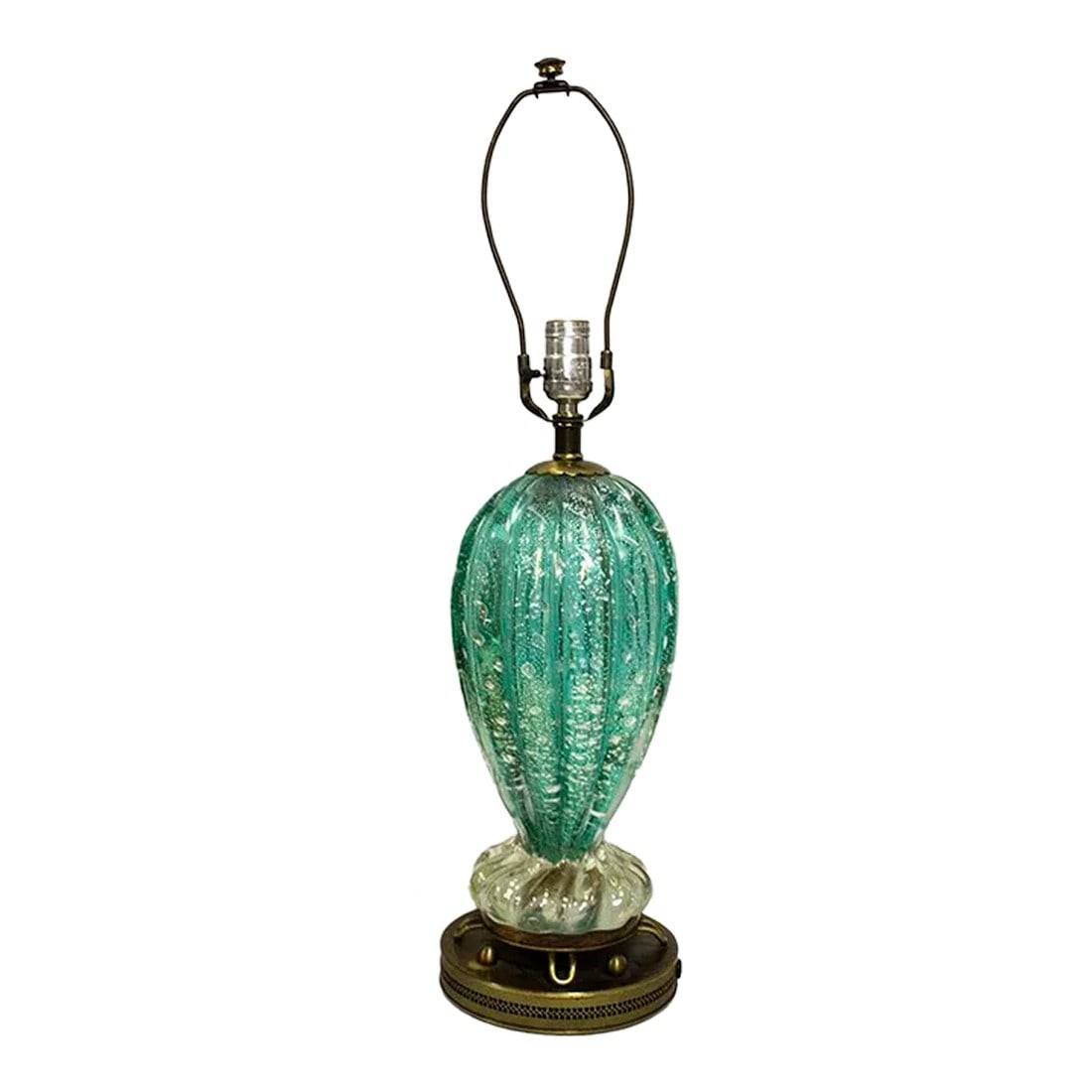 Vintage 1950's Murano Barovier & Toso Iridized Lamp: Stunning & rare vintage 1950's Murano Barovier & Toso Iridized Lamp. Silk cord is in excellent condition, tested in working condition. 26" base to finial (overall height), base to top of socket 19