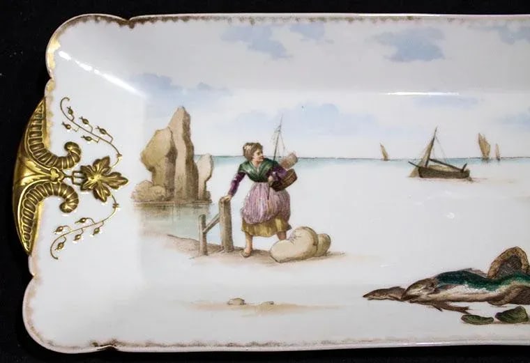Vintage Haviland Limoges Fish Platter Set - 13 Pcs - Mediterranean Scenes - 6