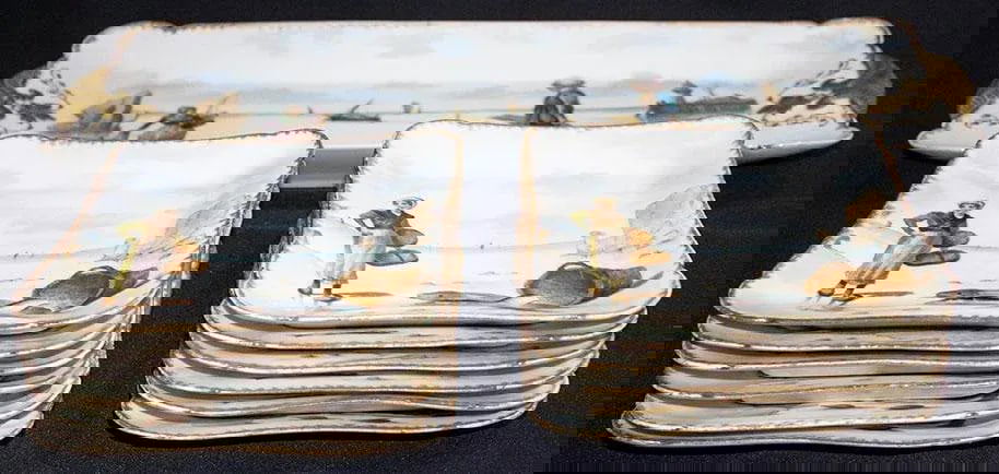 Vintage Haviland Limoges Fish Platter Set - 13 Pcs - Mediterranean Scenes - 8