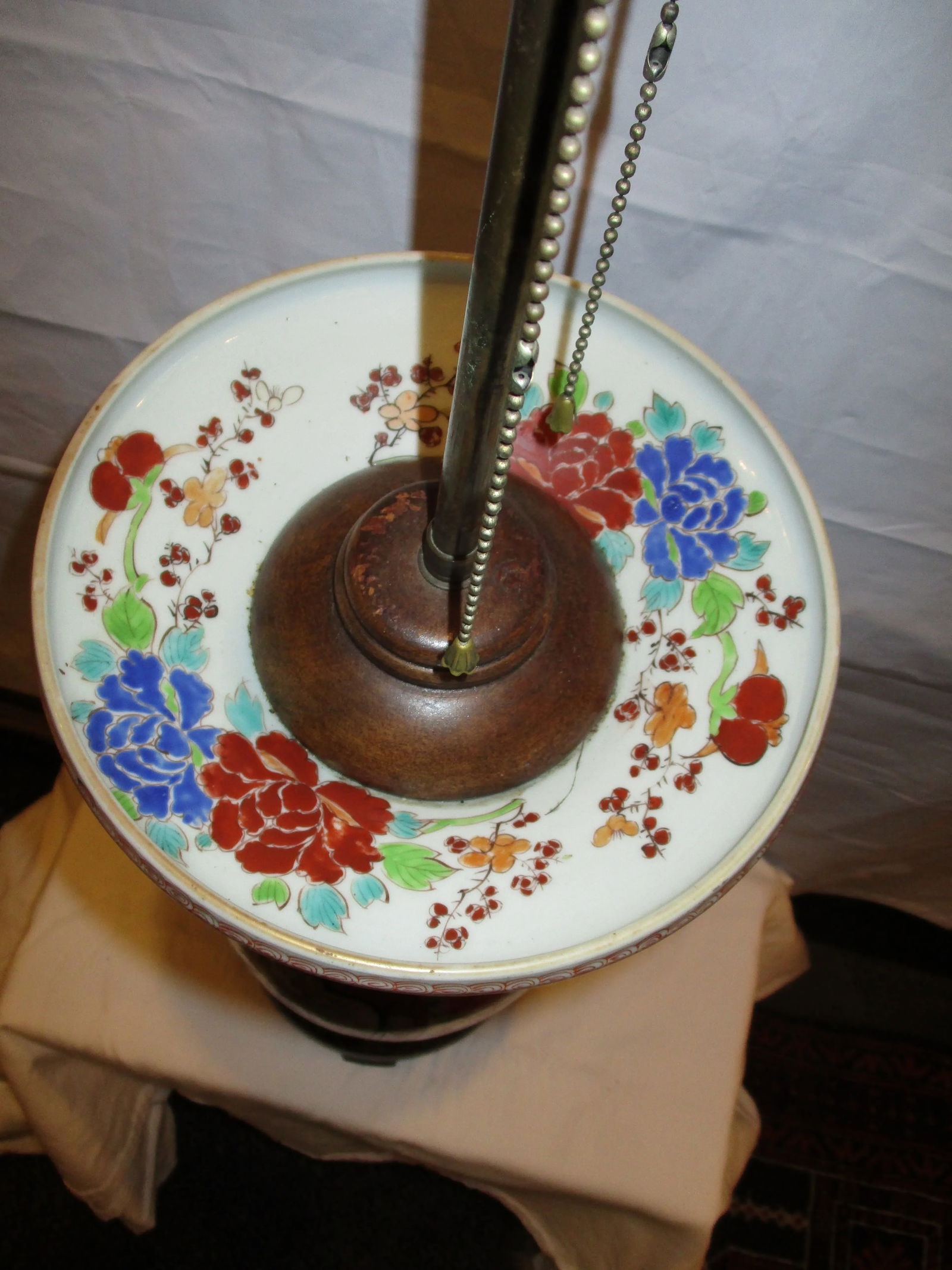 Japanese Satsuma Vase-Lamp on Wooden Base, Unmarked - 10