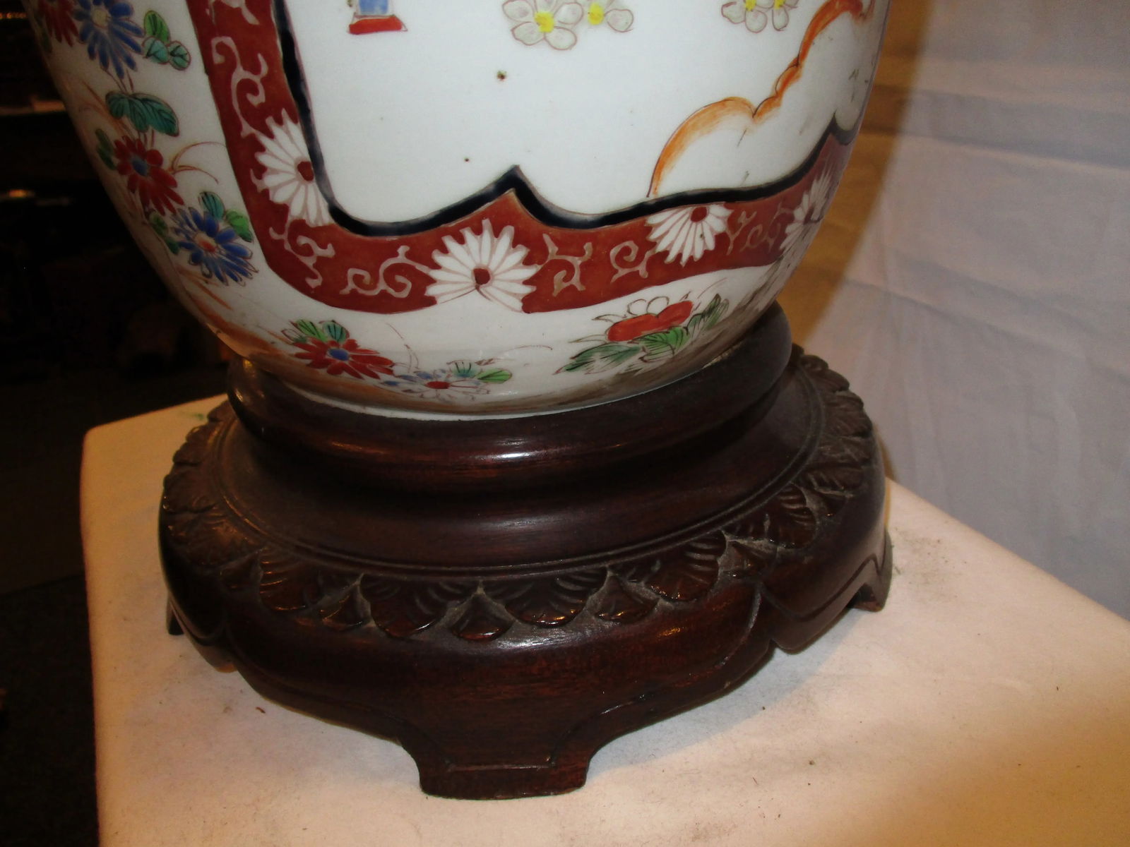 Japanese Satsuma Vase-Lamp on Wooden Base, Unmarked - 7