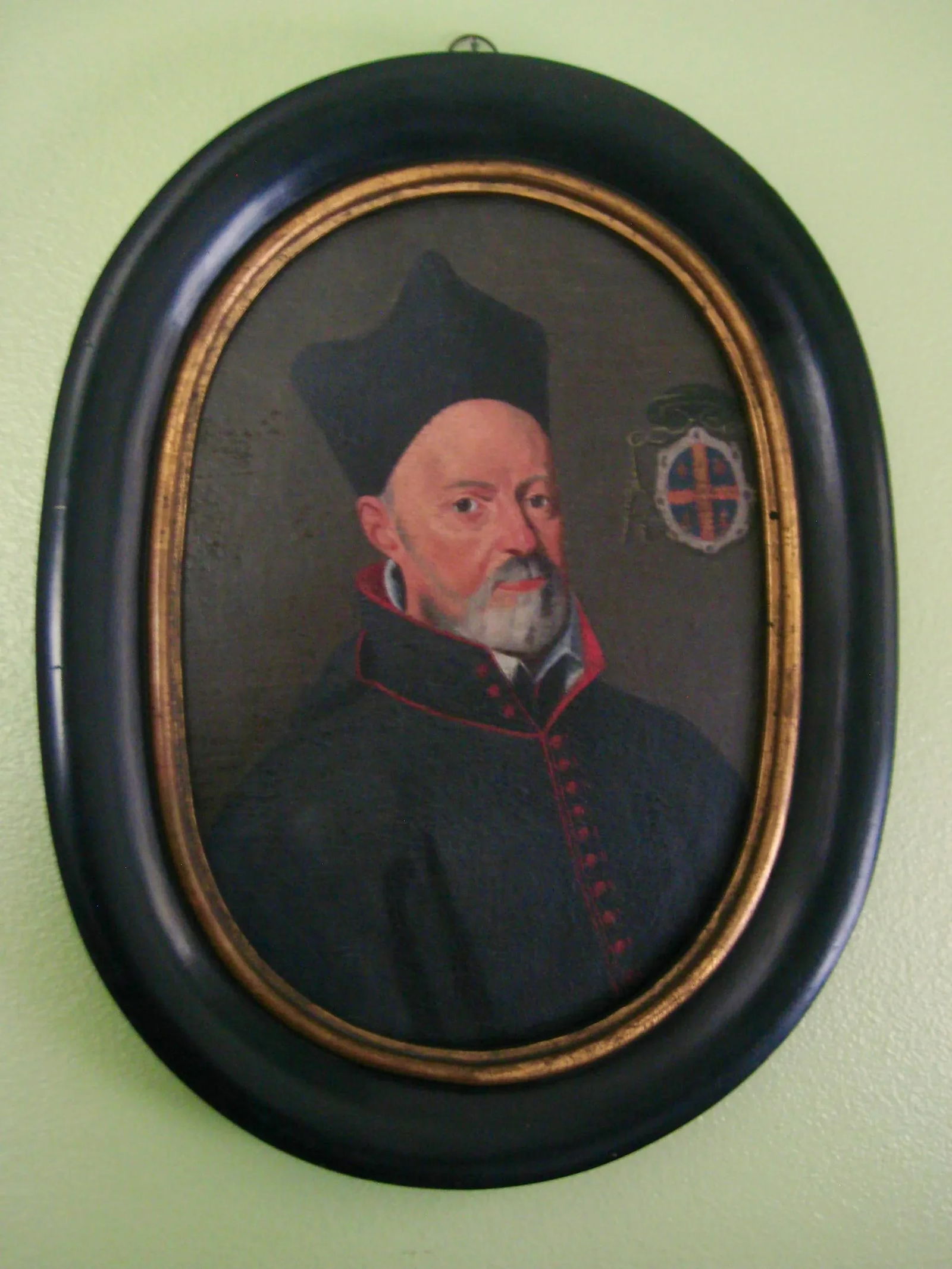 Antique Male Portrait Oil Painting with Bishop Coat of Arms - 13