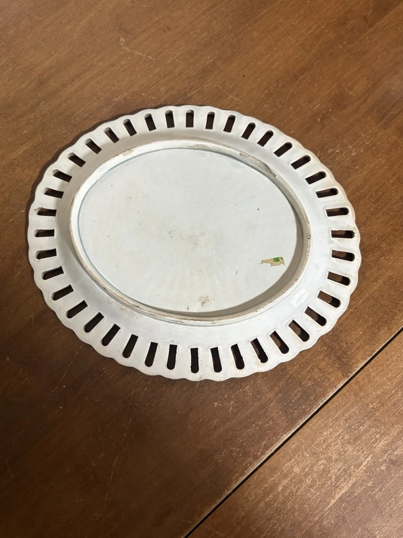 English Reticulated Creamware Tray W/ Cobalt Highlights - 3