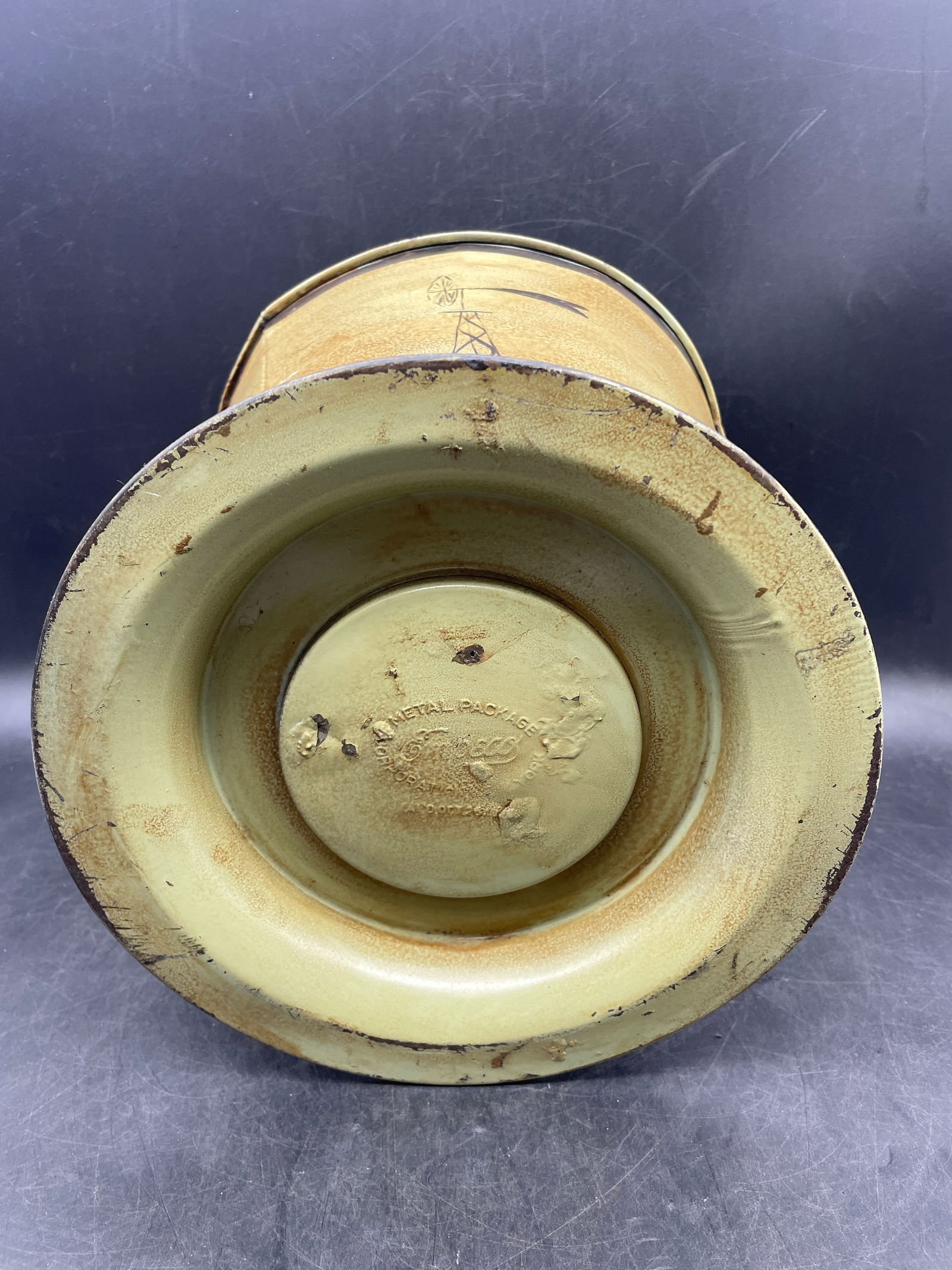 Primitive Folk Art Painted Metal Bucket Vintage Scene Girl w Kite SIGNED Elliott - 6