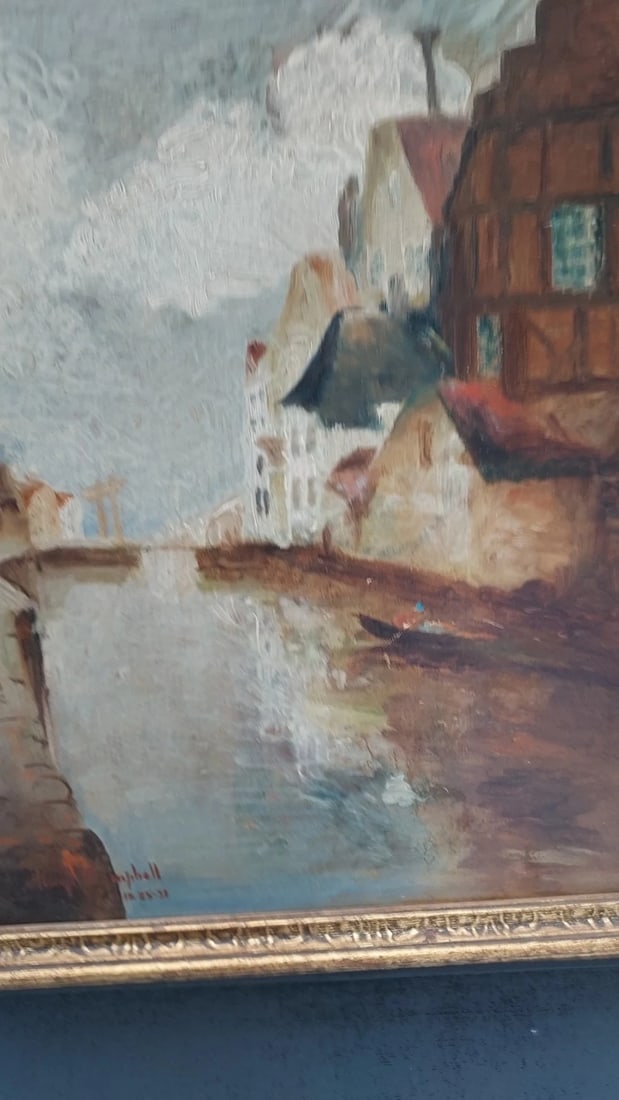 Street oil painting on Board Venice 1920 signed Hugh Campell Christmas 1938 - 2