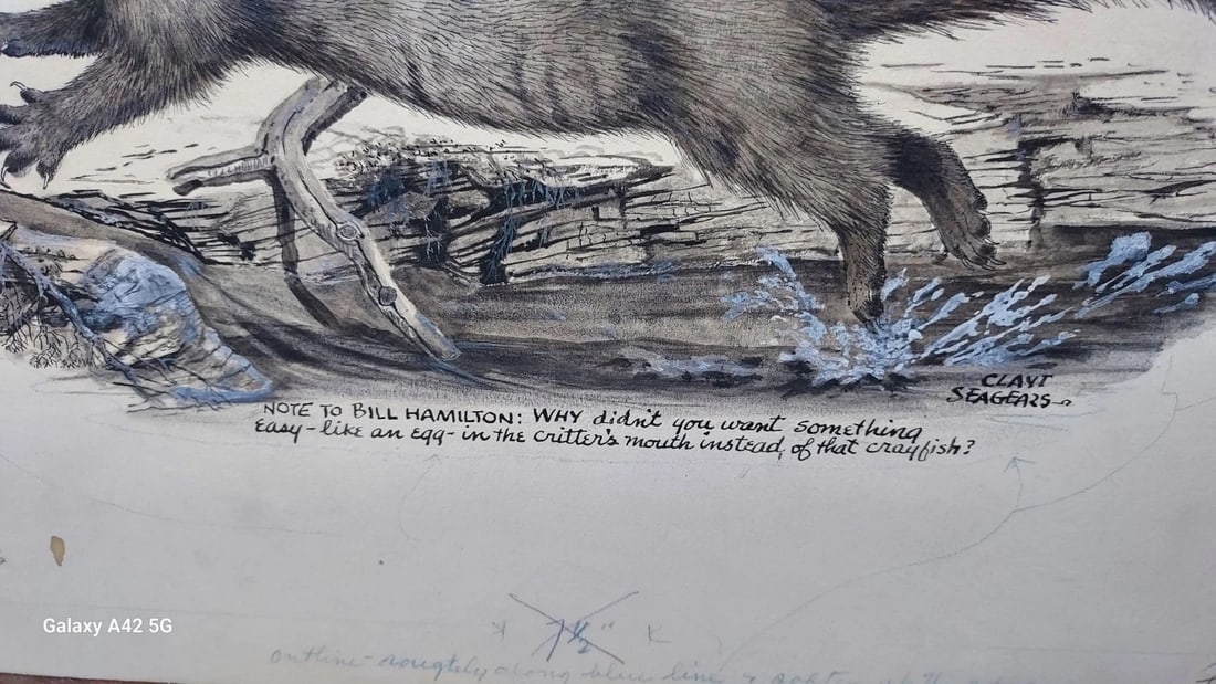 Artist Drawn Illustration Wildlife Artist Fisher With Crab - 2