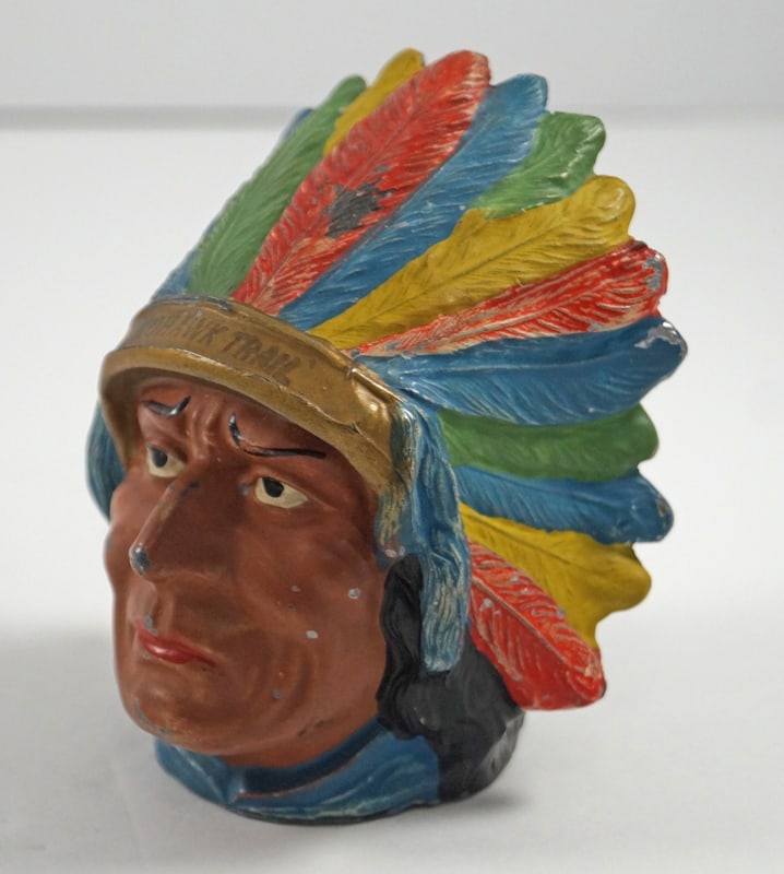 Native American Chief Head Spelter Penny Still Bank (1 of 7)