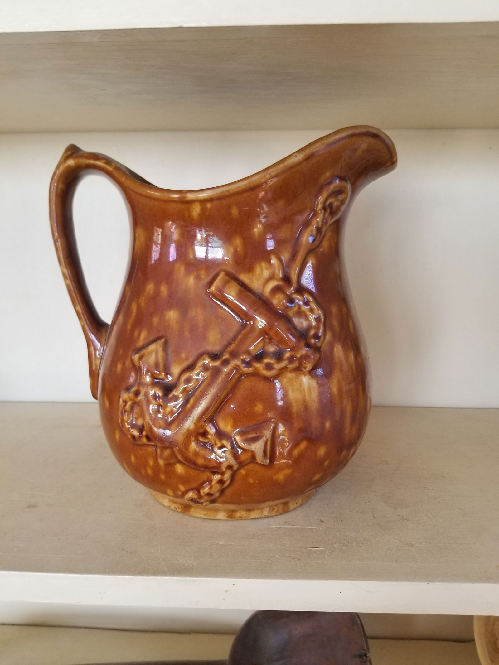 Yellowware with Rockingham glaze pitcher (1 of 2)