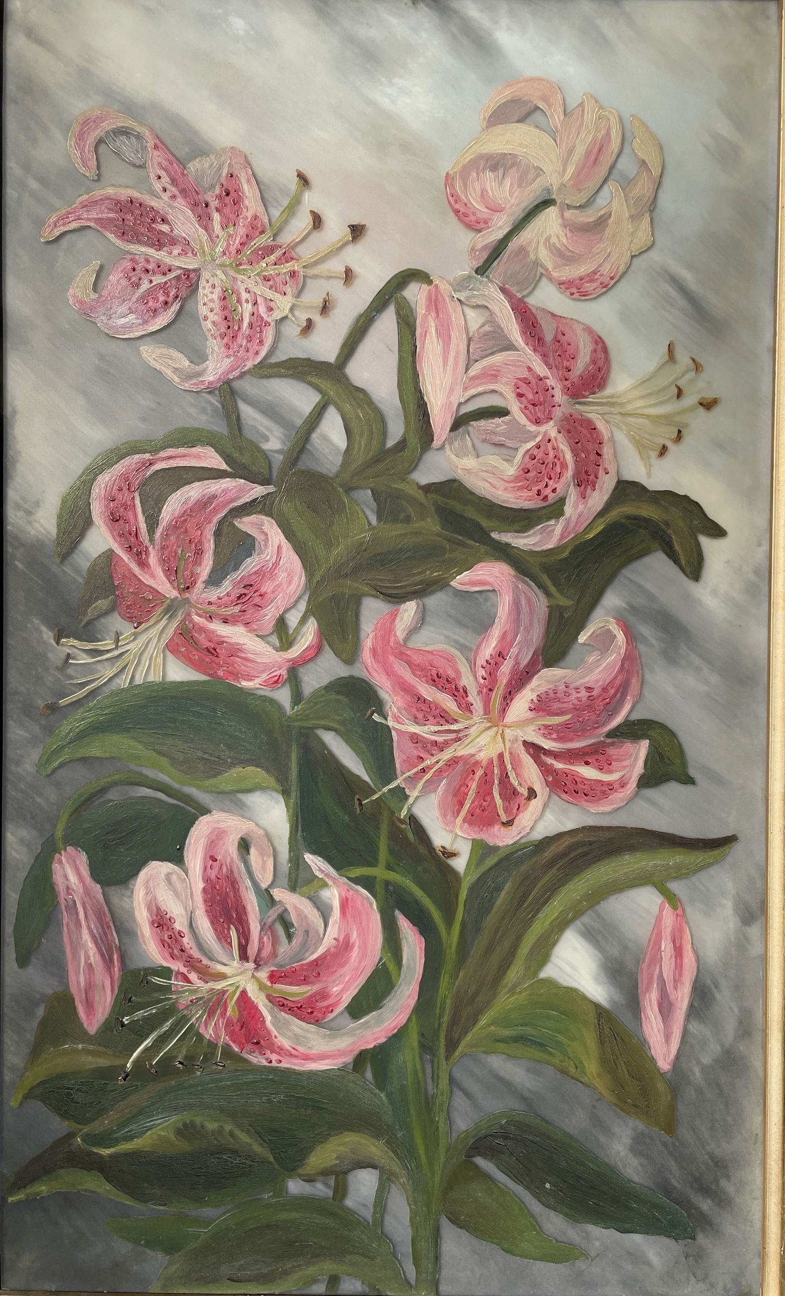 Beautiful Vintage Casablanca Lily Painting Painted on Glass - 2