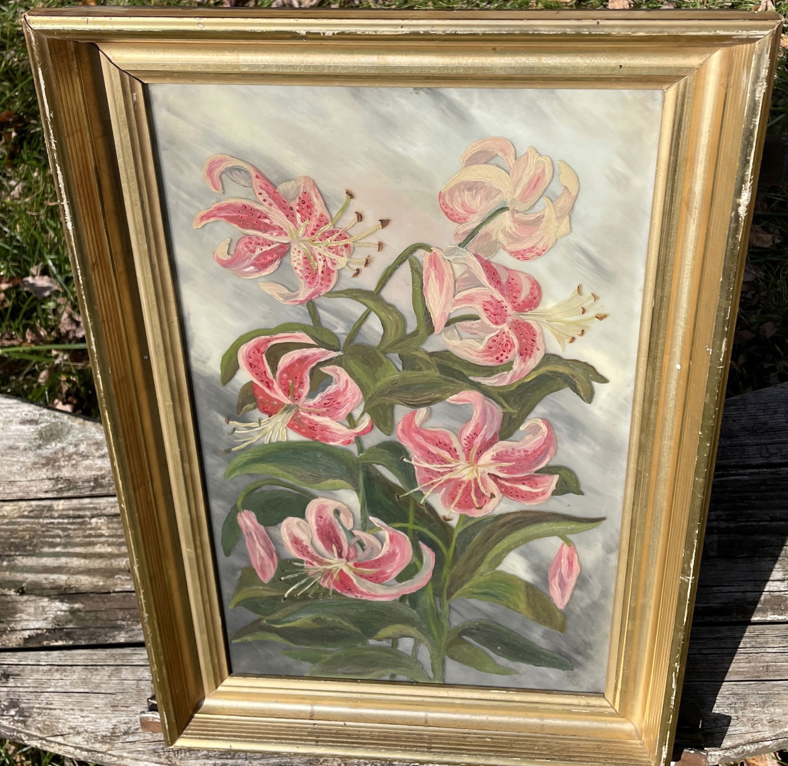 Beautiful Vintage Casablanca Lily Painting Painted on Glass - 3