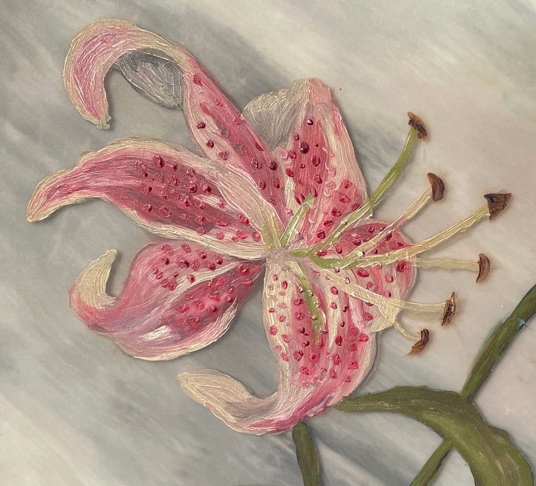 Beautiful Vintage Casablanca Lily Painting Painted on Glass - 5