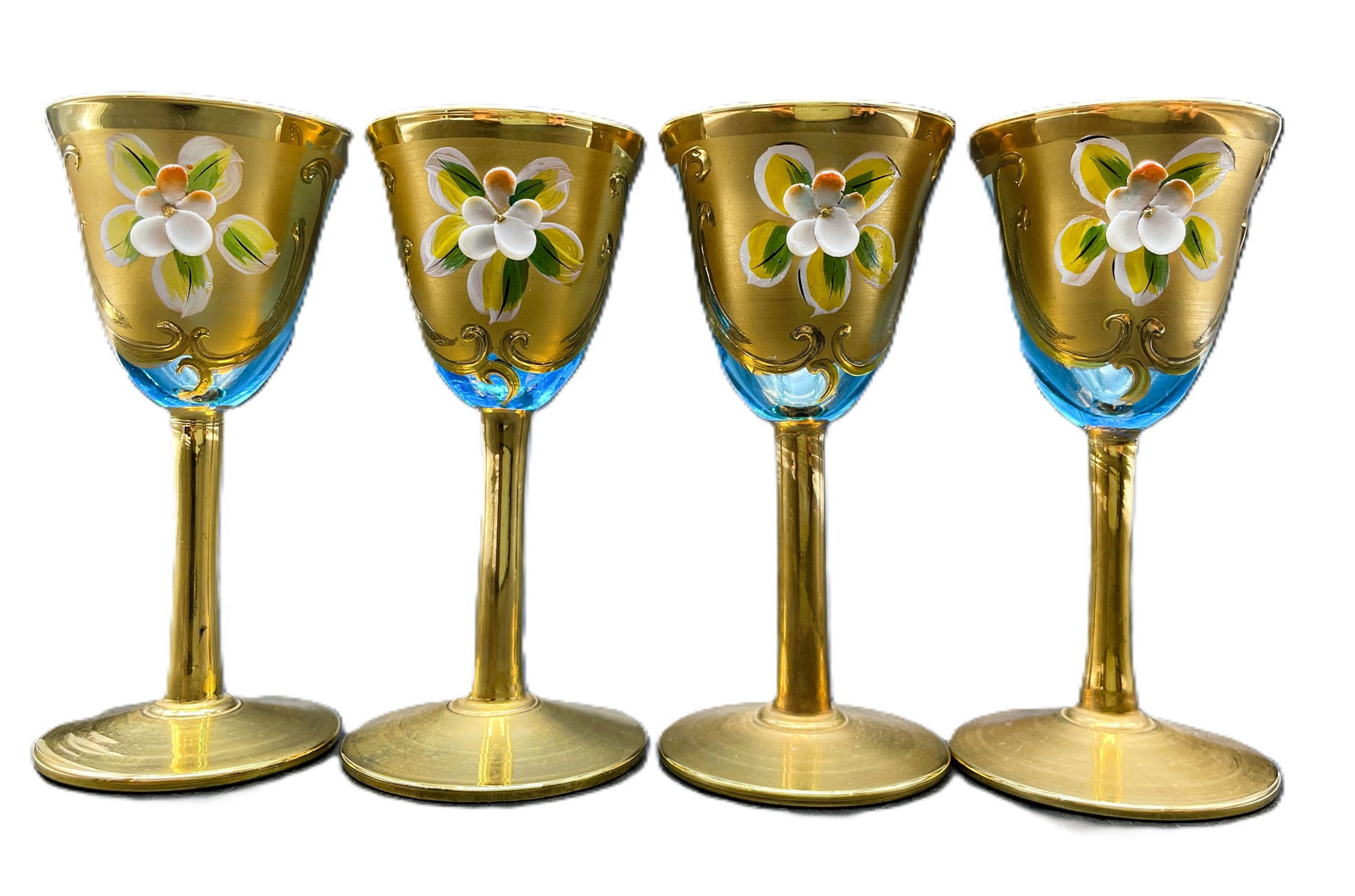 Vintage Murano Venetian Italy AMBER GOLD FLORAL GLASSES (1 of 8)