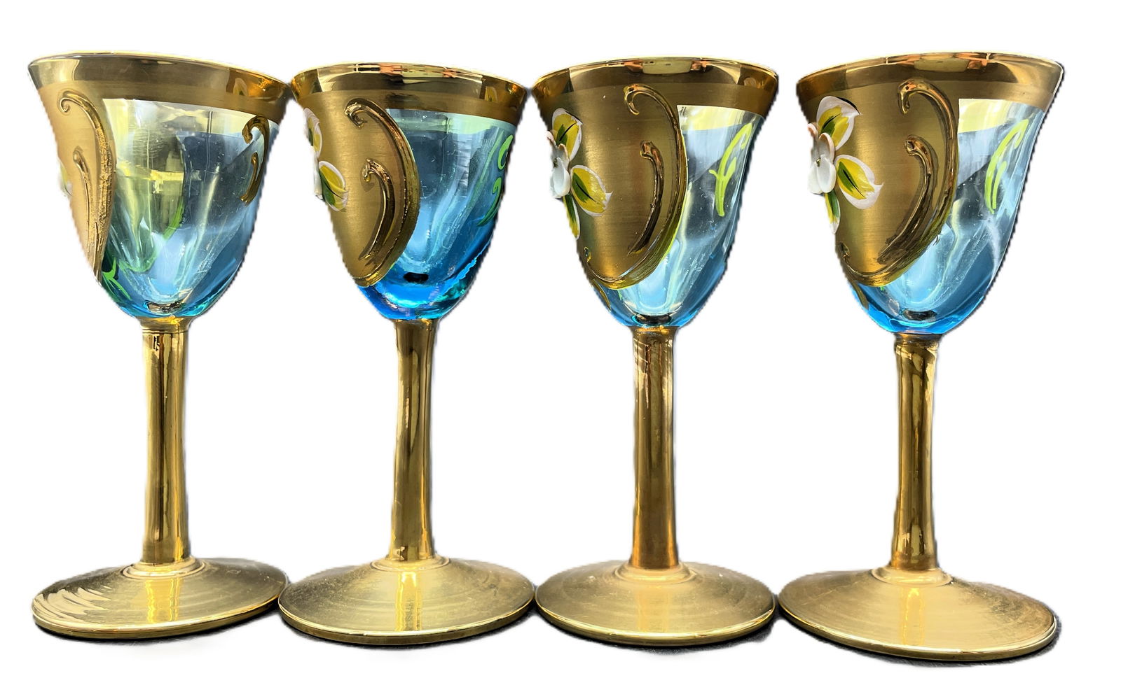 Vintage Murano Venetian Italy AMBER GOLD FLORAL GLASSES - 3