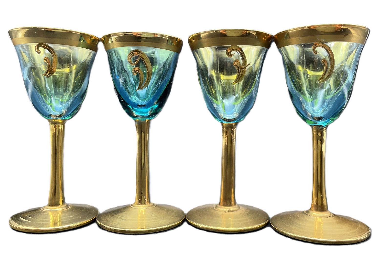 Vintage Murano Venetian Italy AMBER GOLD FLORAL GLASSES - 4