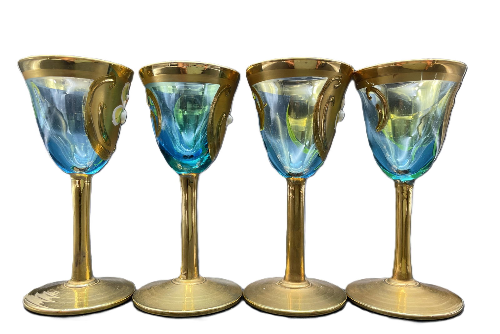 Vintage Murano Venetian Italy AMBER GOLD FLORAL GLASSES - 5