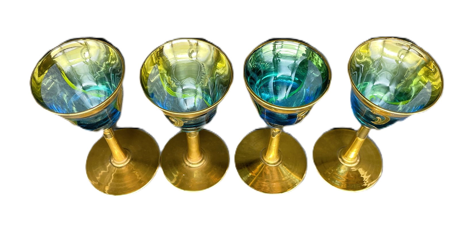 Vintage Murano Venetian Italy AMBER GOLD FLORAL GLASSES - 6