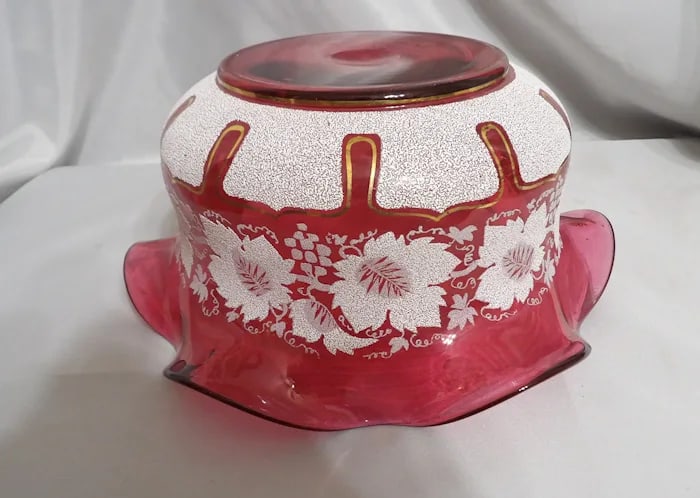 Cranberry Hand Blown Art Glass Textured Pitcher - 2