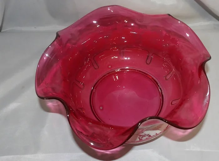 Cranberry Hand Blown Art Glass Textured Pitcher - 3