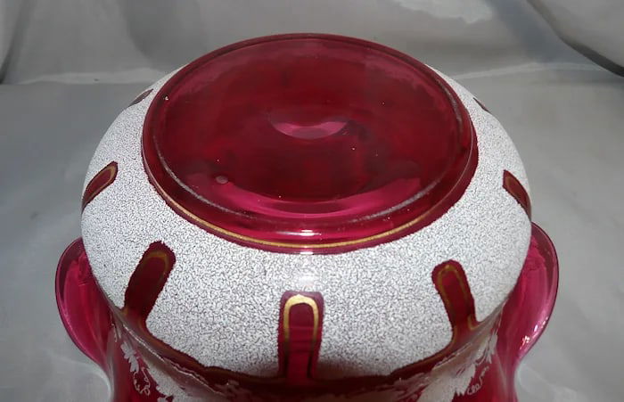 Cranberry Hand Blown Art Glass Textured Pitcher - 4