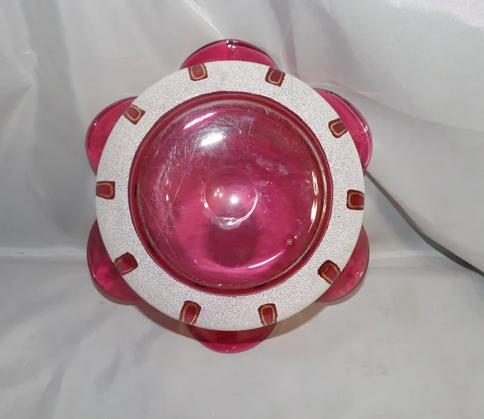 Cranberry Hand Blown Art Glass Textured Pitcher - 5