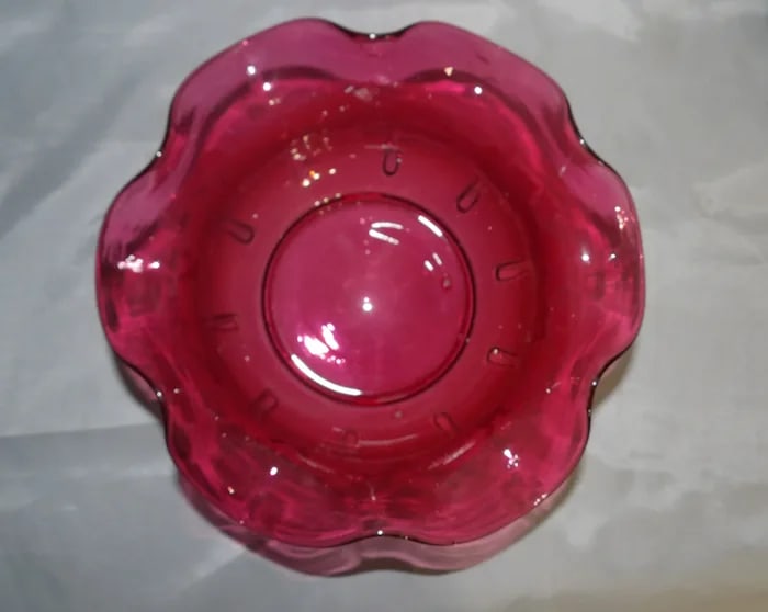 Cranberry Hand Blown Art Glass Textured Pitcher - 6