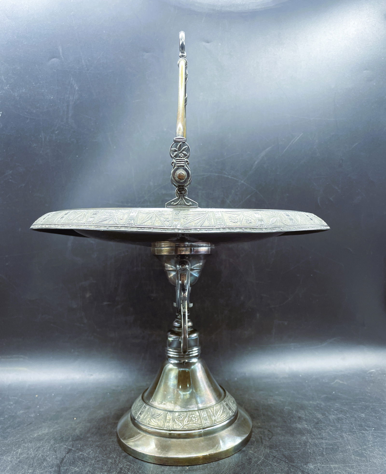 Antique Pairpoint Silver plate Brides Basket Bird Finial Swivel Top - 4