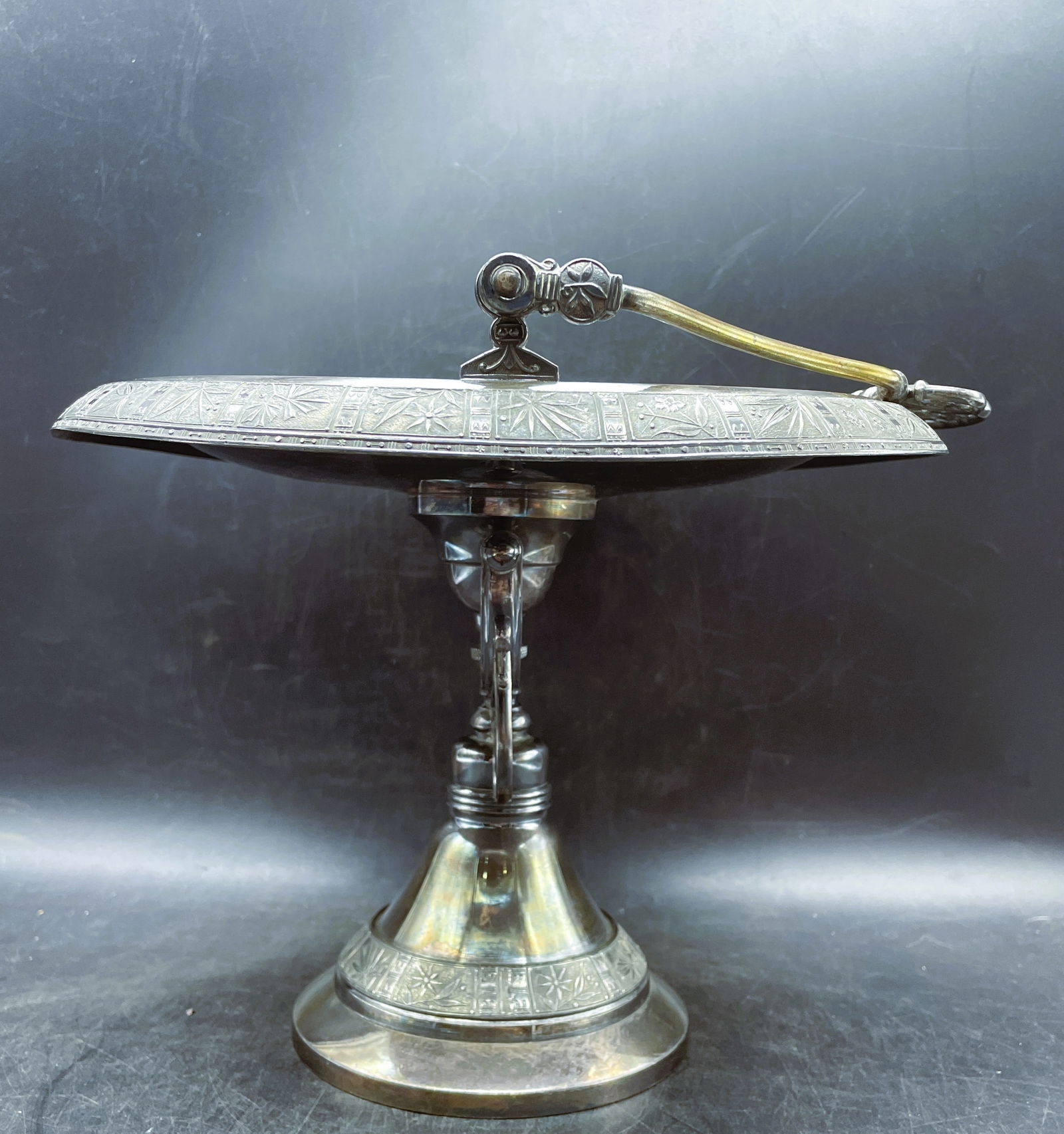 Antique Pairpoint Silver plate Brides Basket Bird Finial Swivel Top - 7