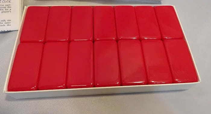 Super Thick Size #816 Puremco Marblelike Dominoes: A complete set of vintage Puremco 'Marblelike' dominoes, super thick size #816, in their original storage case. Shipping:Domestic: Flat-rate of $18.00 to anywhere within the contiguous