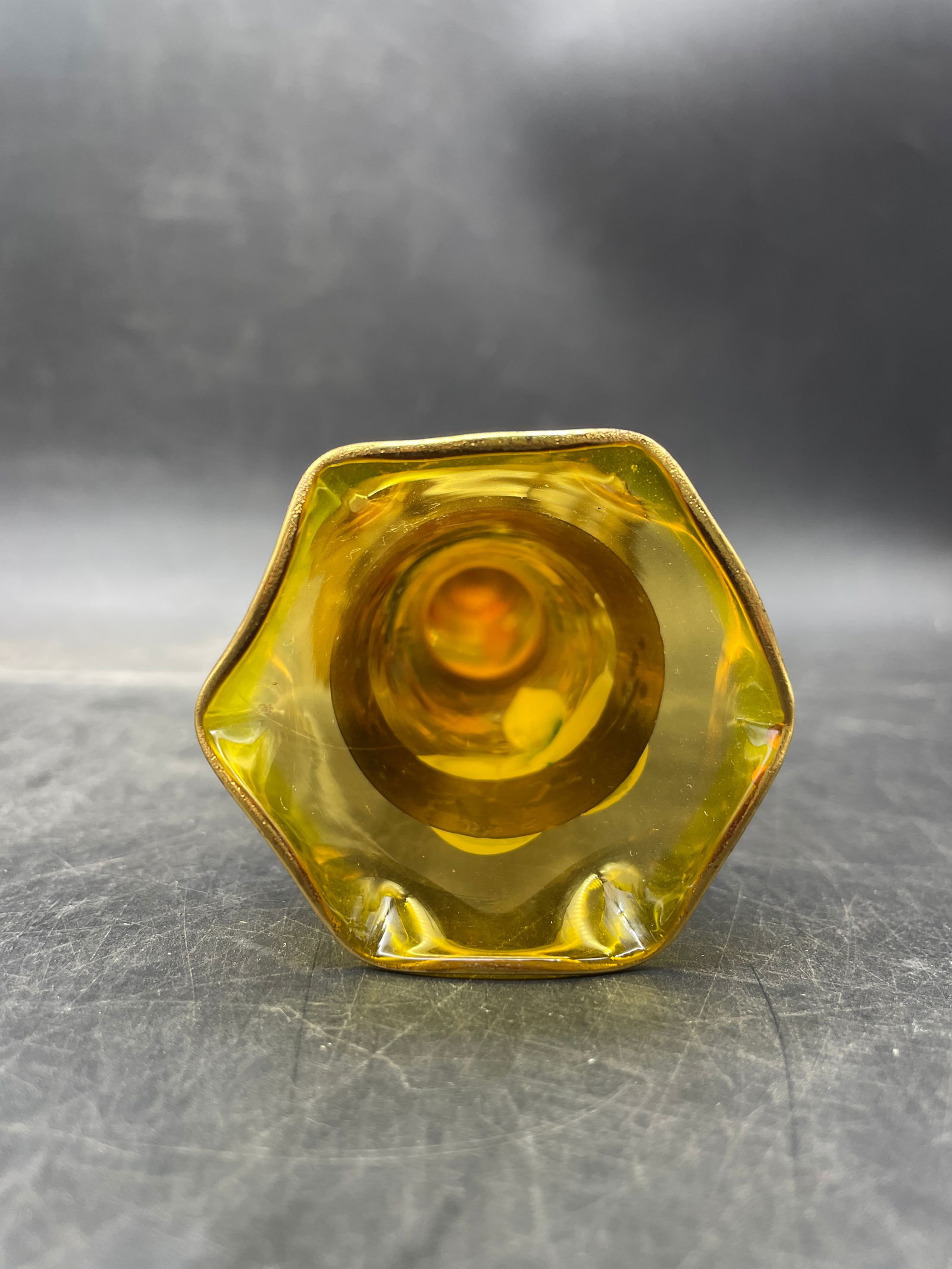 Vintage Czech Bohemian Amber Glass Hand Painted Floral & Gold Bud Vase Beautiful - 6