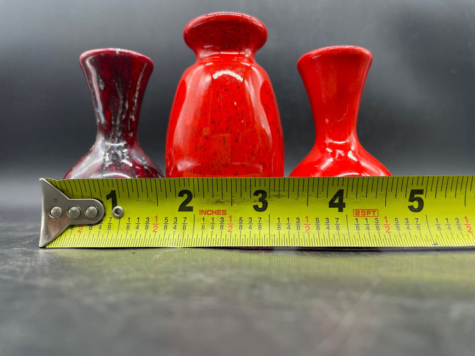 YATES Mid-Century Miniature Art Pottery 3pcs Red 1960-70's - 8