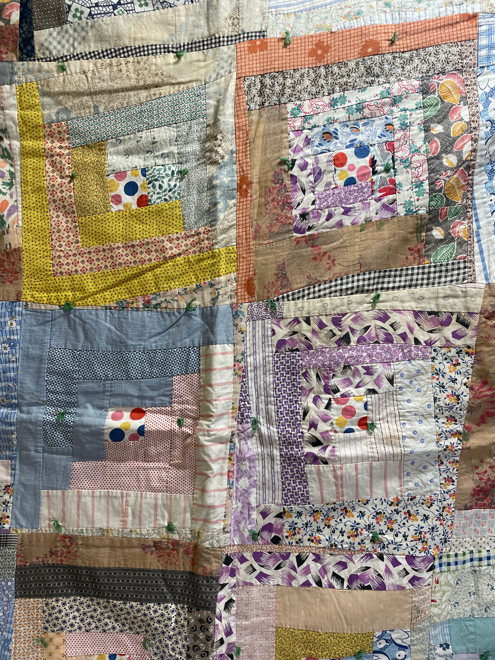 Primitive Quilt 66" x 60" Patchwork with Polka Dot Centers - 2